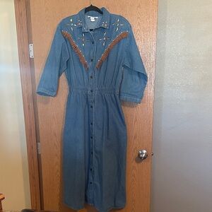 Vintage Western Denim Dress with Fringe